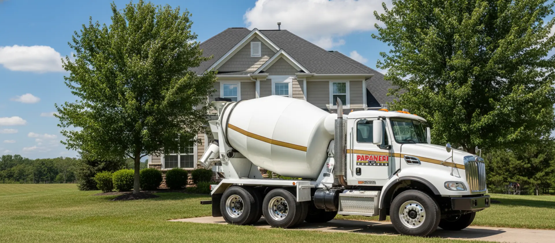 Papaneri & Sons Concrete mixer truck parked in front of a South Jersey home